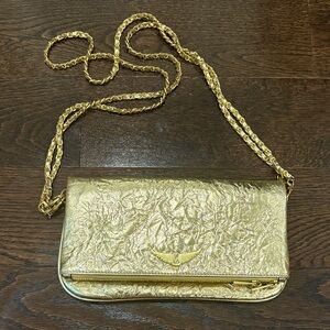 Zadig and Voltaire metallic gold rock clutch
